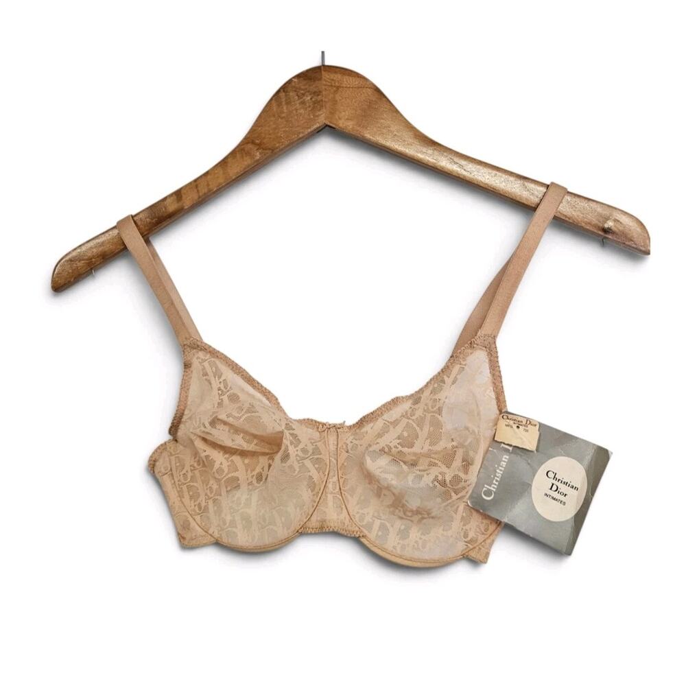 Vtg 80s Christian Dior Monogram Beige Nude Lace Underwire Unlined Bra 34D NWT